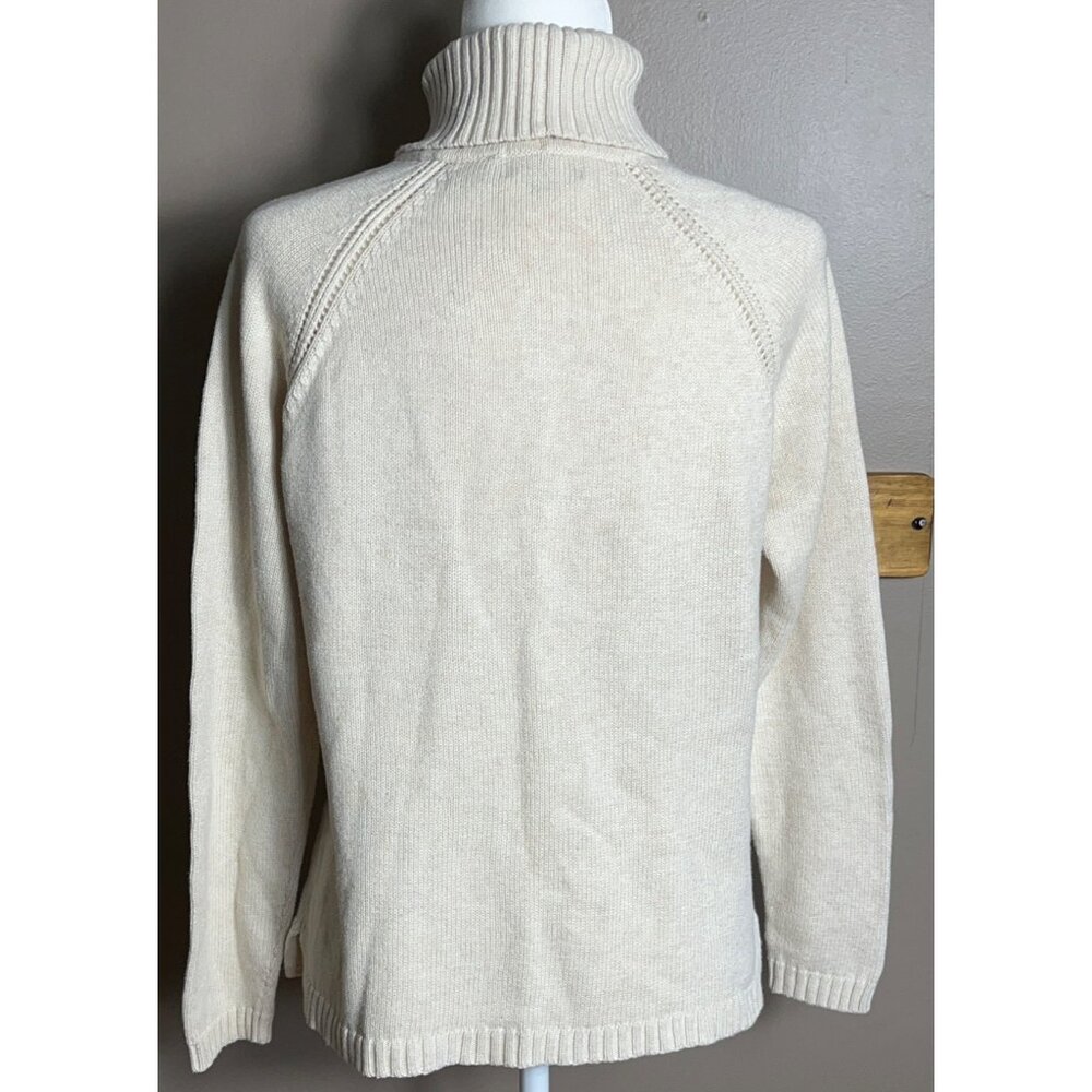 Jeanne Pierre Sweater Vtg Ecru Cotton Turtleneck Preppy Classic Cozy Womens M - Picture 3 of 8